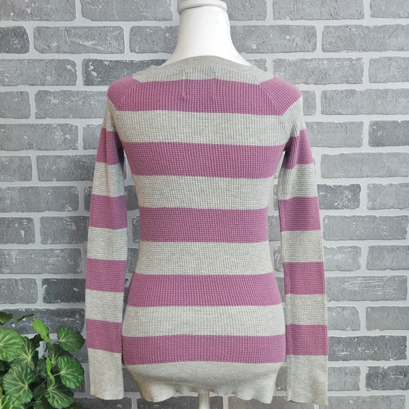 American Eagle Y2K Slim Fit Striped Waffle Knit Sweater Twilight Inspired Medium - Picture 4 of 8
